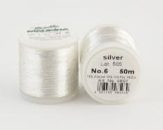 silver/9807 METALLIC №6 металлиз. полиэфир, нить для вышивки и плетения, 50 м