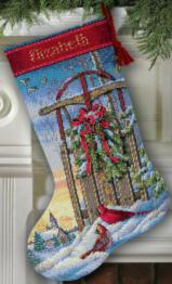 08819 Набор для вышивания крестом DIMENSIONS Christmas Sled. Stocking "Рождественские сани. Чулок"