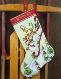 70-08853 Набор для вышивания крестом DIMENSIONS Sledding Snowmen. Stocking "Снеговики на санях. Чулок"