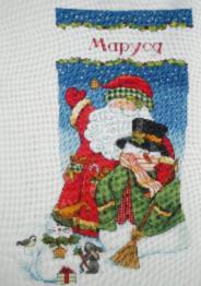 08714 Набор для вышивания крестом DIMENSIONS Santa Claus and Snowman. Stocking "Санта и снеговик. Чулок"  