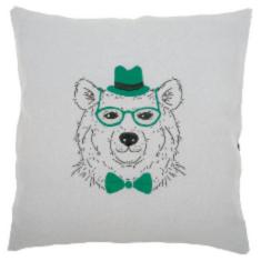 PN-0156059 Набор для вышивания гладью (подушка) Vervaco Bear in Green Glasses "Медведь в зеленых очках"