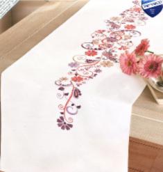 PN-0012996 Набір для вишивання гладдю (доріжка на стіл) Vervaco Swirls & Flowers "Рожево-фіолетова фантазія"