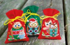 PN-0155943 Набор для вышивания крестом (мешочки для саше) Vervaco Christmas Owls "Рождественские совы"
