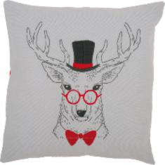 PN-0156051 Набор для вышивания гладью (подушка) Vervaco Deer with Red Glasses "Олень в красных очках"