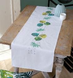 PN-0165756 Набір для вишивання хрестом (доріжка на стіл) Vervaco Botanical Leaves "Зелені лисття"