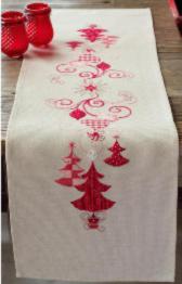 PN-0144712 Набор для вышивания крестом (дорожка на стол) Vervaco Christmas Decks "Красные рождественские украшения"