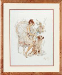 PN-0007951 Набір для вишивки хрестом LanArte Girl in Chair with Dog "Дівчина у кріслі з собакою"
