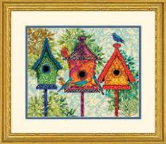 71-20088 Набір для вишивання подушки (гобелен) DIMENSIONS Colorful Birdhouses "Яскраві будиночки