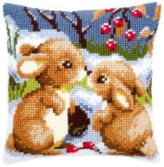 PN-0021832 Набір для вишивання хрестом (подушка) Vervaco Snow rabbits "Снігові кролики"