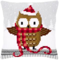 PN-0149312 Набір для вишивання хрестом (подушка) Vervaco Owl in santa hat "Сова в новорічній шапці"