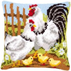 PN-0146209 Набір для вишивання хрестом (подушка) Vervaco Chicken family on a farm "Куряча сім'я на фермі"