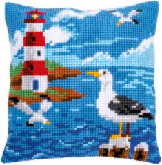 PN-0158364 Набір для вишивання хрестом (подушка) Vervaco Lighthouse and seagulls "Маяк та чайки"