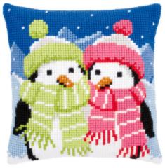 PN-0147690 Набір для вишивання хрестом (подушка) Vervaco Penguins with scarf "Пінгвіни з шарфом"