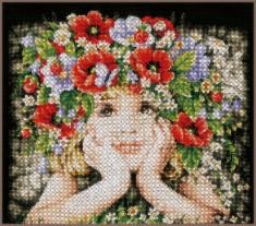 PN-0156698 Набір для вишивки хрестом LanArte Girl with flowers "Дівчина з квітами"