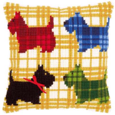 PN-0150016 Набор для вышивания крестом (подушка) Vervaco Colourful doggies with bow "Красочные Скотти". Каталог товарів. Набори