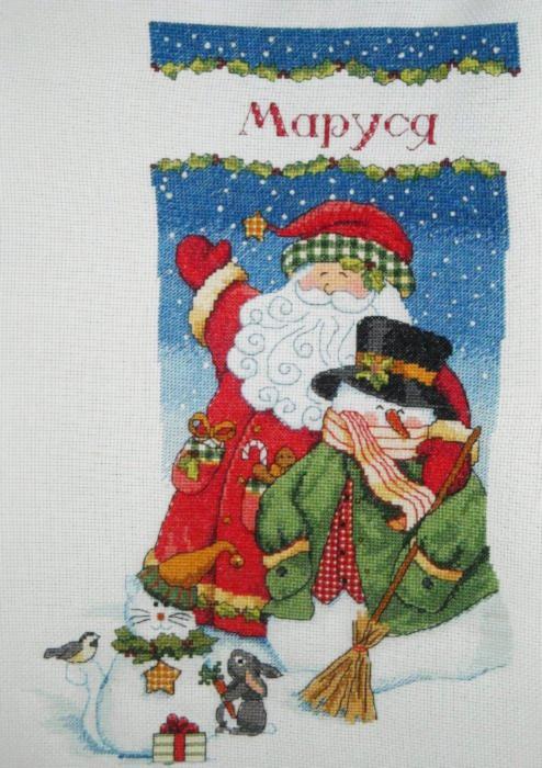 08714 Набор для вышивания крестом DIMENSIONS Santa Claus and Snowman. Stocking "Санта и снеговик. Чулок"  . Каталог товарів. Набори