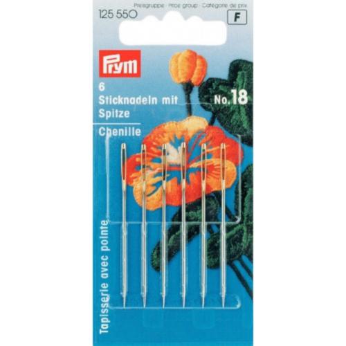 125550 Иглы для вышивки с острием, № 18 (1,20 x 50мм) Prym. Каталог товарів. Вишивання/Шиття. Голки