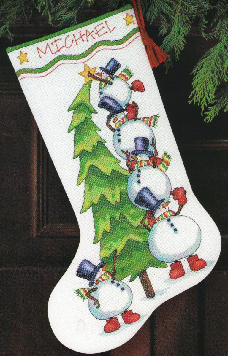 08820 Набор для вышивания крестом DIMENSIONS Trimming the Tree. Stocking "Снеговик и елка. Чулок". Каталог товарів. Набори