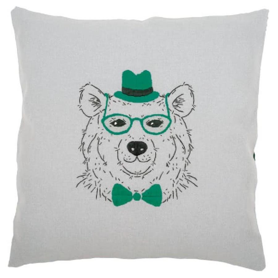 PN-0156059 Набор для вышивания гладью (подушка) Vervaco Bear in Green Glasses "Медведь в зеленых очках". Каталог товарів. Набори