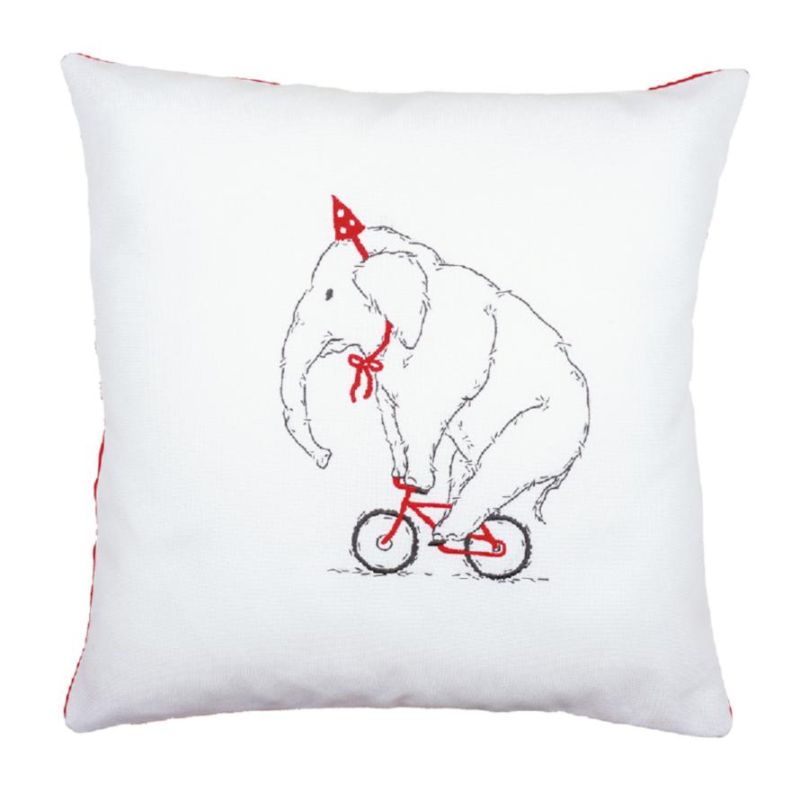 PN-0162239 Набор для вышивания гладью (подушка) Vervaco Elephant on bike "Слон на велосипеде". Каталог товарів. Набори