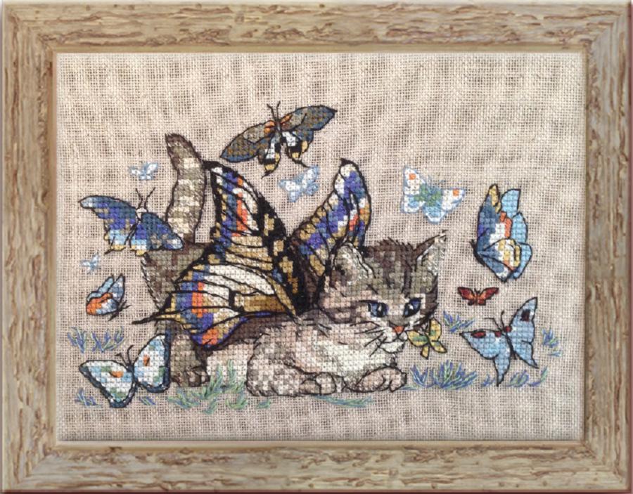 151 KA (Aida) Набор для вышивания крестом NIMUЁ Chapillon "Кот и бабочки". Каталог товарів. Набори