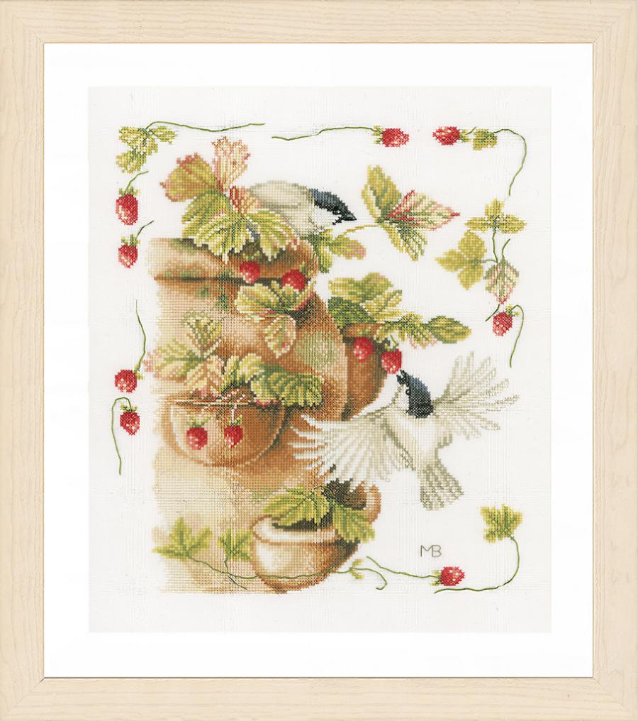 PN-0168599 Набор для вышивки крестом LanArte Strawberries & Birds "Клубника и птицы". Каталог товарів. Набори
