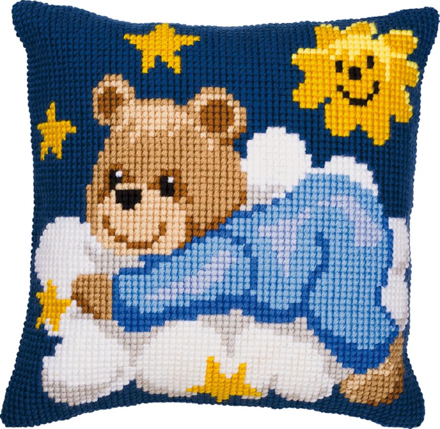 PN-0008573 Набор для вышивания крестом (подушка) Vervaco Blue Nightime Bear "Мишка в голубом на облачке". Каталог товарів. Набори
