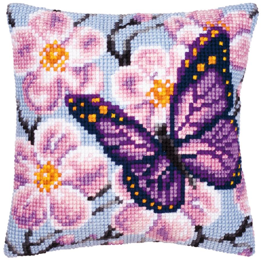 PN-0008501 Набор для вышивания крестом (подушка) Vervaco Purple Butterfly "Фиолетовая бабочка". Каталог товарів. Набори