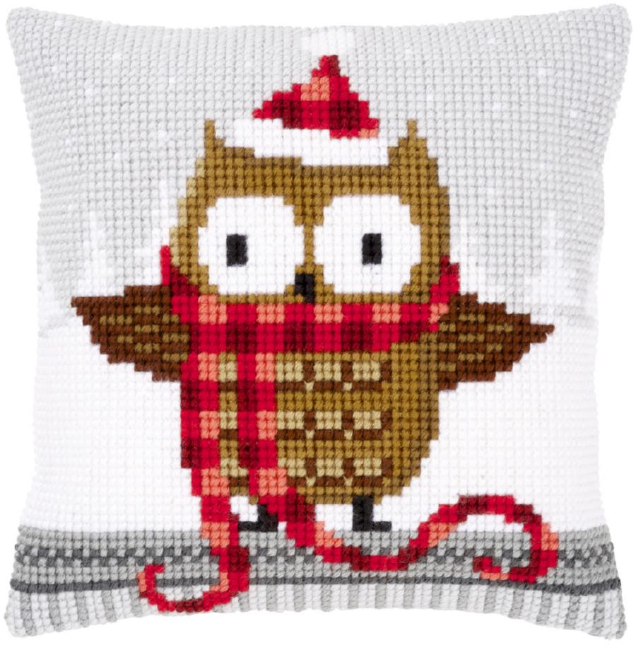 PN-0149312 Набор для вышивания крестом (подушка) Vervaco Owl in santa hat "Сова в новогодней шапке". Каталог товарів. Набори