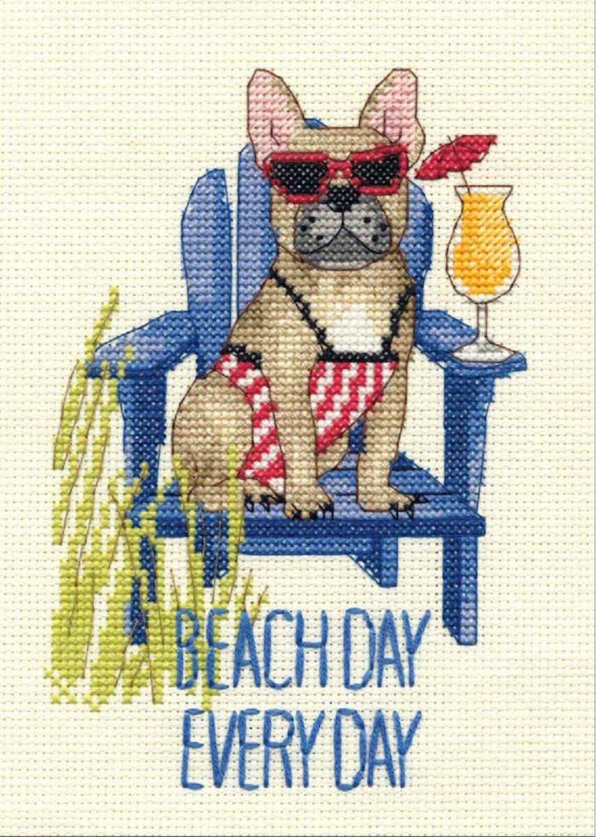 70-65195 Набор для вышивания крестом DIMENSIONS Beach day dog "Пляжная собака". Каталог товарів. Набори