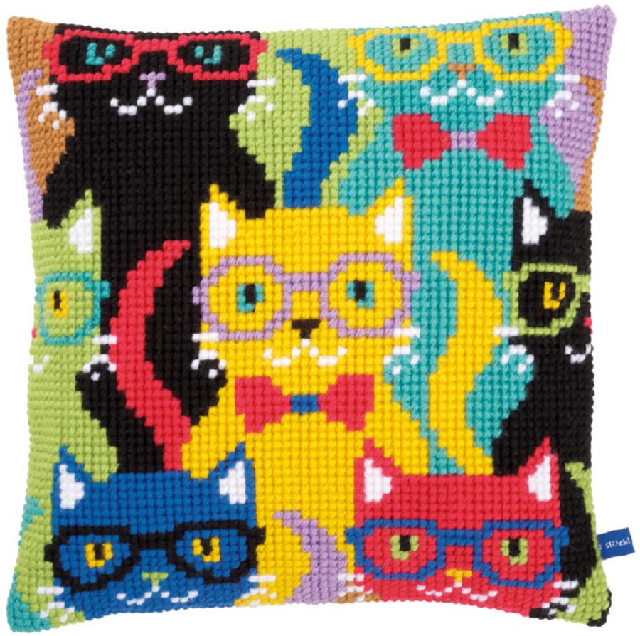 PN-0155266 Набор для вышивания крестом (подушка) Vervaco Funny Cats "Смешные кошки". Каталог товарів. Набори