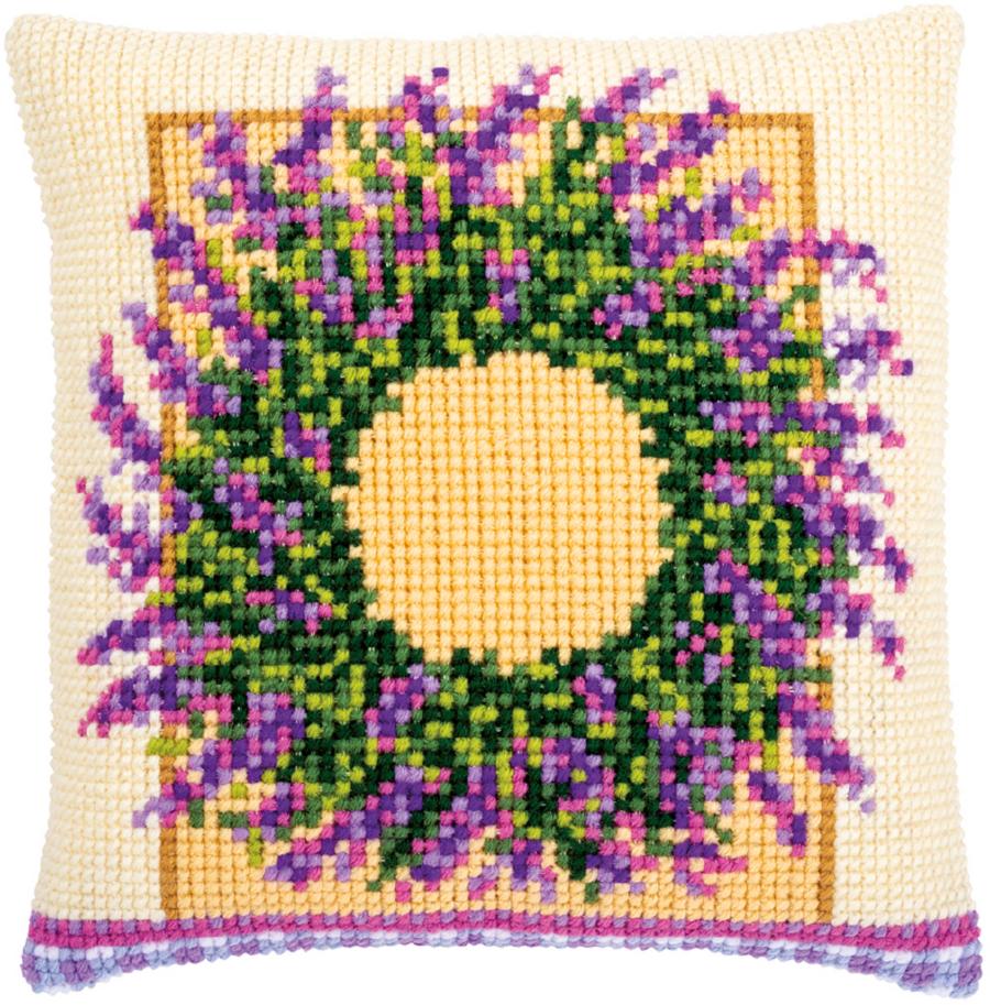 PN-0173731 Набор для вышивания крестом (подушка) Vervaco Lavender wreath "Лавандовый венок". Каталог товарів. Набори