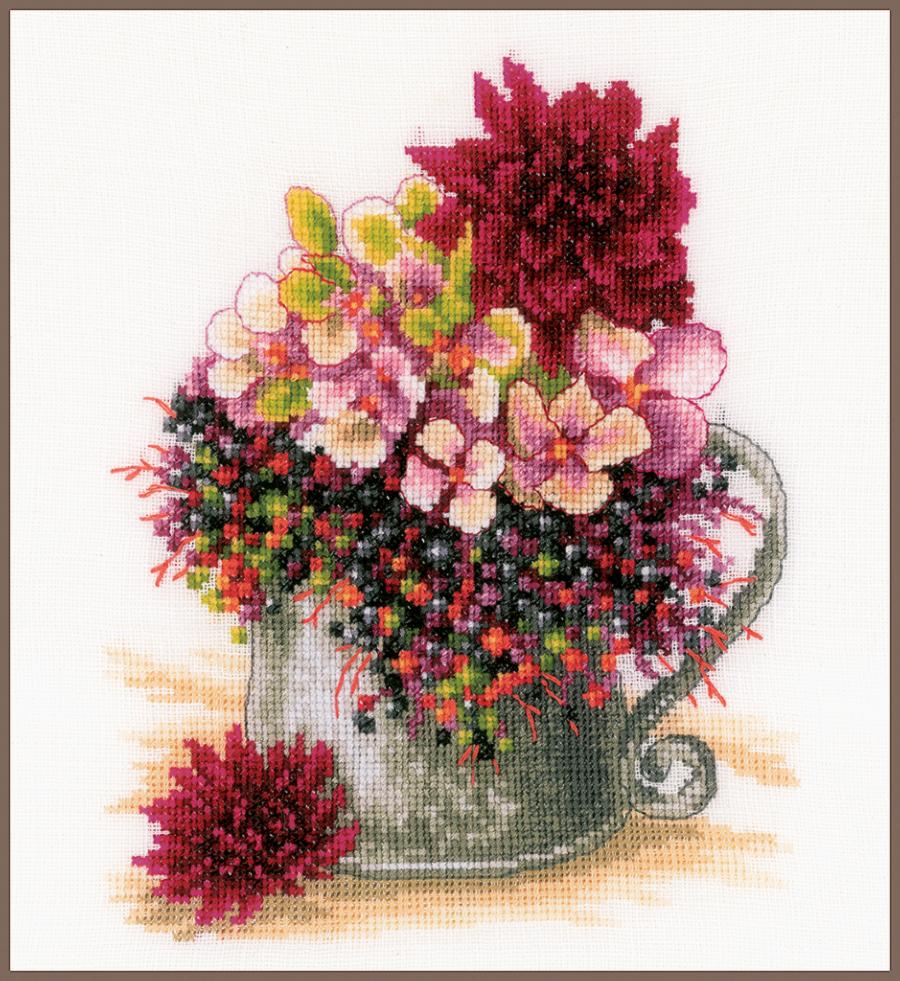 PN-0185110 Набор для вышивки крестом Lanarte, 19х24, лен 30, Pink blush bouquet. Каталог товарів. Набори