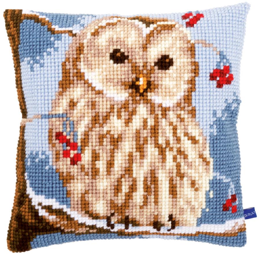 PN-0155143 Набор для вышивания крестом (подушка) Vervaco Winter owl "Зимняя сова". Каталог товарів. Набори