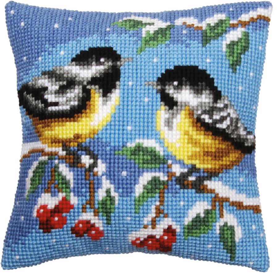 PN-0155867 Набор для вышивания крестом (подушка) Vervaco Two Winter Birds "Две зимние птицы". Каталог товарів. Набори
