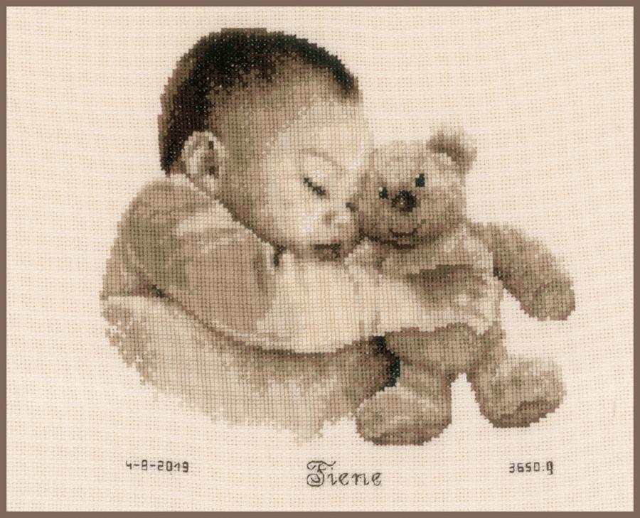PN-0163566 Набор для вышивки Младенец с медведем, 24х23, аида 14, счетный крест Vervaco. Каталог товарів. Набори