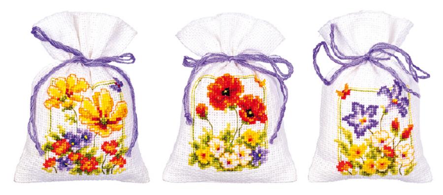 PN-0145823 Набор для вышивания крестом (мешочки для саше) Vervaco Summer flowers "Летние цветы". Каталог товарів. Набори