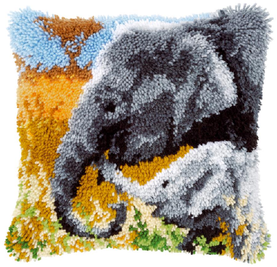 PN-0147955 Набор для вышивания подушки (ковроткачество) Vervaco Elephant Baby & His Mother "Слонёнок с мамой". Каталог товарів. Набори