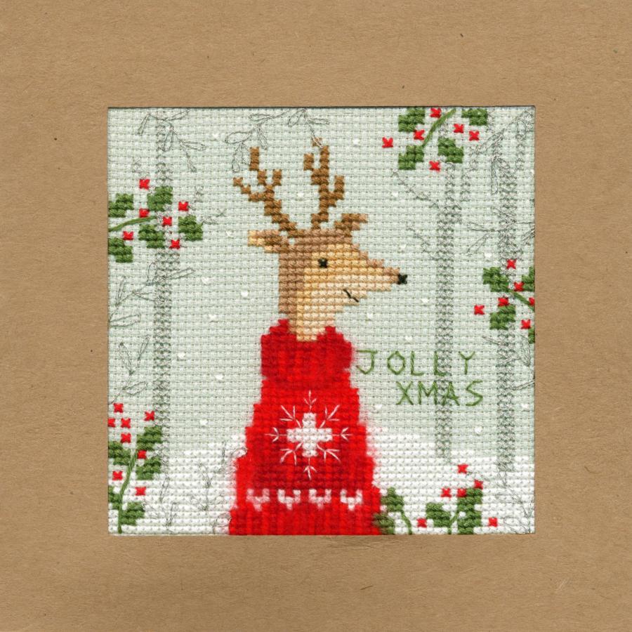 XMAS12 Набор для вышивания крестом (рождественская открытка) Xmas Deer "Рождественский олень" Bothy Threads. Каталог товарів. Набори