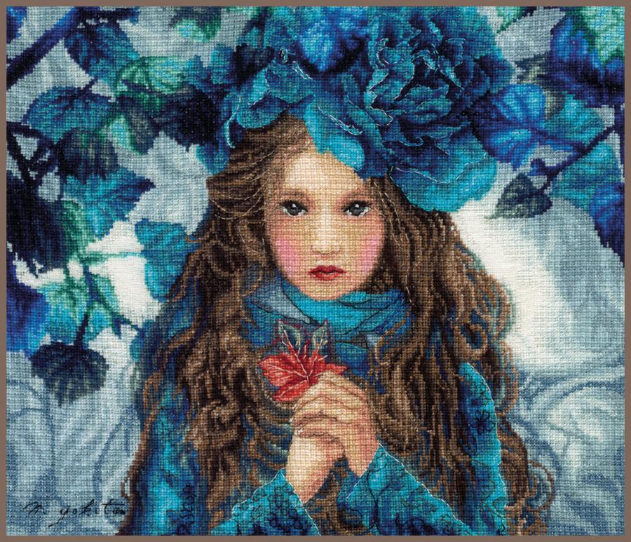 PN-0188640 Набор для вышивки крестом LanArte Blue Flowers Girl "Девушка с голубыми цветами". Каталог товарів. Набори