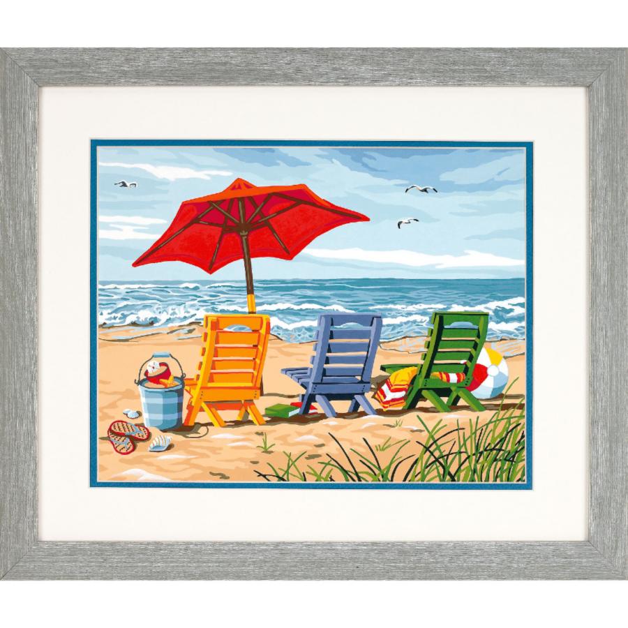 91316 Набор для рисования красками по номерам Beach chair trio "Трио шезлонгов на берегу" Dimensions. Каталог товарів. Набори